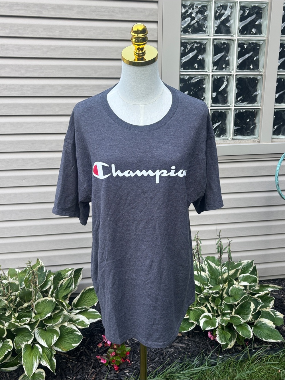 Champion Dark Heather Gray Logo Short Sleeve Tee